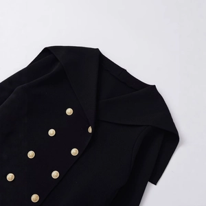 Black knit jacket with sailor collar and double-breasted gold embossed buttons