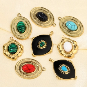 French style natural stone stainless steel pendants in oval and evil eye designs