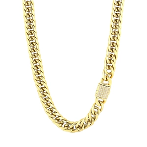 Collana a catena cubana oro hip hop da uomo con chiusura a scatto con pavé di cristalli
