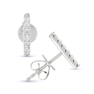 Luxurious 14K white gold bar stud earrings with pave-set diamonds and butterfly backings