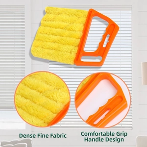 Detail of ergonomic handle and high-density microfiber head of the blind cleaning brush