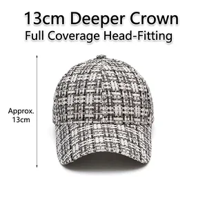 Classic gray and black tweed checkered baseball cap with a 13cm deep fit and woven texture