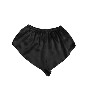 Short ample en satin noir pour femme avec texture soie douce et taille élastique confortable