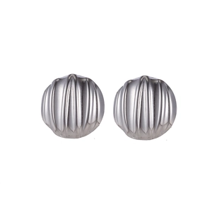 Irregular textured silver pumpkin stud earrings in minimalist stainless steel style