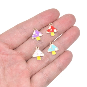Colorful mushroom enamel alloy charms with gold rings for DIY jewelry and keychain decor