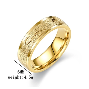 Detail of 6mm matte gold titanium steel ring showing frosted texture and thickness