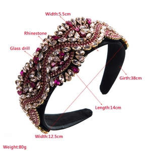 Detailed dimensions of Baroque thick sponge headband with pink and champagne rhinestones