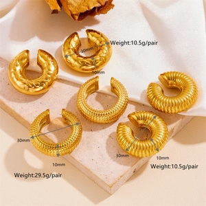 18K gold plated hollow ear cuffs in hammer, braided and ribbed textures with dimensions