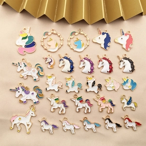 Unicorn Charms Pendants Enamel Zinc Alloy For DIY Jewelry Making Necklaces Earrings Keychain Accessories Cartoon Animal Style