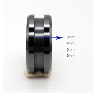 Detail showing various widths of black tungsten steel ring bands from 3mm to 6mm