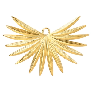 Polished 18k gold plated stainless steel leaf wing pendant on white background