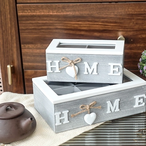 Wooden Tea Storage Box With Glass Lid Multi Compartment Organizer Case For Tea Bags Jewelry Shabby Chic Rustic Decor