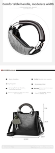 Detailed view of black retro handbag with 24.5cm length measurements and grey charm