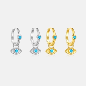 925 Sterling Silver Evil Eye Hoop Earrings For Women Blue Rhinestone Inlaid Gold Silver Plated Fashion Commuter Jewelry Gift