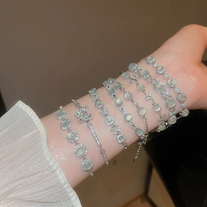 Elegant geometric crystal adjustable bracelets for women with silver butterfly charms