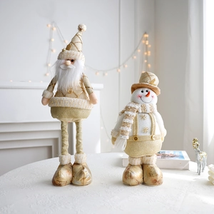 Golden Christmas Santa and snowman dolls with retractable legs for festive home decor