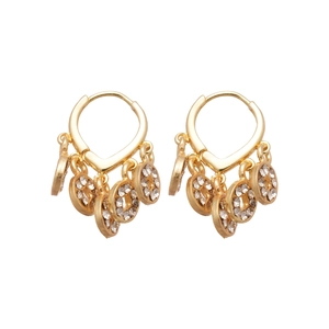 Traditionelle chinesische Goldohrringe mit Münzanhängern aus Diamanten und Glitzerreifen
