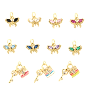 18K gold-plated butterfly and key lock pendants with colorful cubic zirconia stones