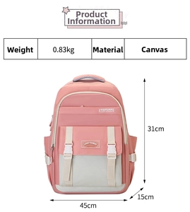 Detaillierte Maße für pink-grauen Canvas-Rucksack mit einer Höhe von 45 cm im Detail
