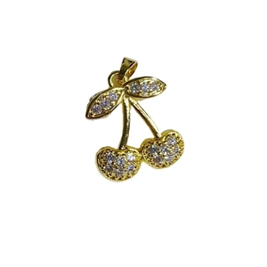 Golden cherry pendant with white zircon and pearl accents for DIY jewelry making