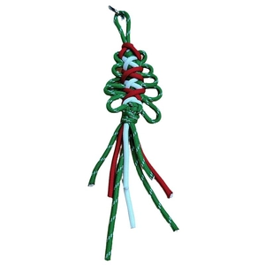 Handmade woven paracord Christmas tree keychain with red, white and green holiday colors