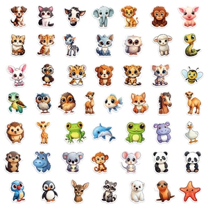 Set of 49 cute waterproof cartoon animal stickers with various hand-drawn wildlife designs