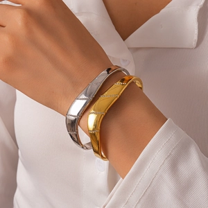 Bracelet Jonc En Acier Inoxydable Design Géométrique Irrégulier Avec Strass Style Heavy Metal Bijoux Mode Femme