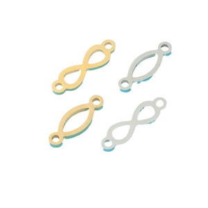 Polished stainless steel infinity connector charms in gold and silver for DIY jewelry