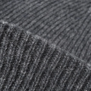 Winter double-layer merino wool knitted hat in dark grey with ribbed texture details