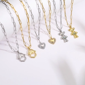 Collier Pendentif Chaîne Trombone Acier Inoxydable Cuivre Zircon Main De Hamsa Ours Cœur Bijoux Pour Femmes