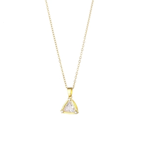 Japanese style golden triangle necklace with clear zircon pendant on fine chain