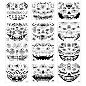 Luminous Halloween mouth tattoo set with 12 scary spider and skull designs