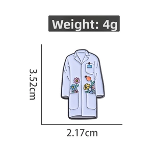 Detail view of doctor white coat enamel pin with dimensions 3.52cm by 2.17cm