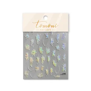 Holographic 3325 nail art stickers with white translucent floral leaf designs