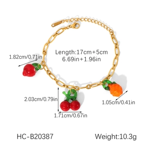 Detailed size specifications for fruit charms bracelet with length and weight data