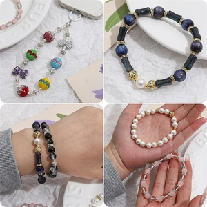Handmade beaded phone charms and bracelets with crystal spacers in vibrant colors