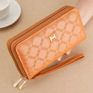 Pochette lunga arancione in ecopelle con doppia cerniera e logo H in metallo