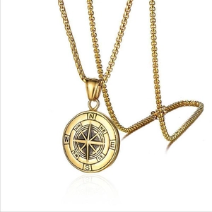Collier pour homme avec pendentif boussole en acier inoxydable doré au style nautique vintage