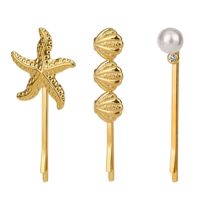Détails de barrettes à cheveux en forme d'étoile de mer et perles avec dorure 18k