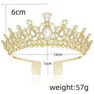 Detailed size chart for golden bridal crown featuring height and diameter measurements