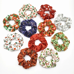 Christmas Hair Scrunchies Satin Fabric Elastic Holiday Party Headwear Snowflake Tree Pattern Hair Ties For Women Girls