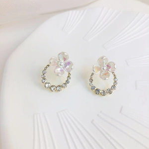 Macro detail of S925 silver flower bud earrings with colorful petals and pearl centers