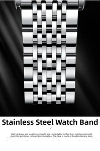 Close-up of polished stainless steel watch band with multi-row links on black silk
