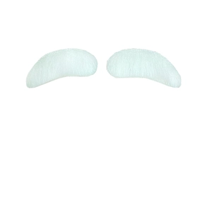 Close-up of white synthetic fiber Santa eyebrows and mustache with realistic fur texture