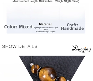 Detailed size specifications for the 16mm tiger eye and natural stone pendant necklace