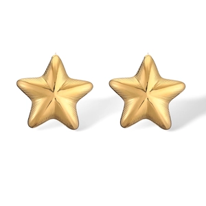 Minimalist 18K gold plated stainless steel star stud earrings with brushed texture