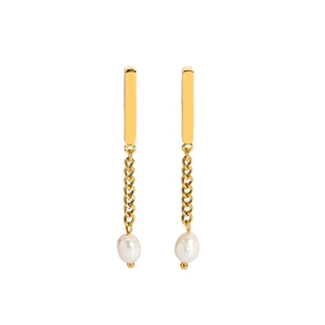 Elegante goldene Ohrhänger mit Edelstahlketten und natürlichen Süßwasserperlen