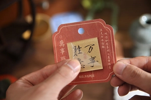 Macro detail of Mr. Paper acrylic fridge magnet with elegant Chinese calligraphy design