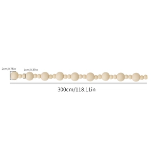 Detail view of 300cm Christmas wood bead garland showing 1cm and 2cm bead diameters