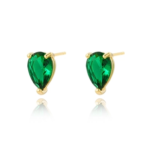 Teardrop Zircon Stud Earrings Emerald Green Copper With 925 Sterling Silver Earring Post Elegant Women Jewelry